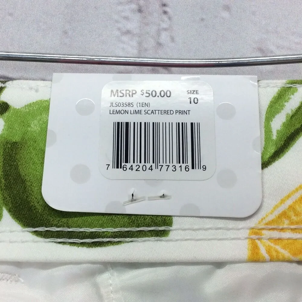 Isaac Mizrahi Tailored Shorts Women Sz 10 Lemon Lime Print Chino Flat Front NWT